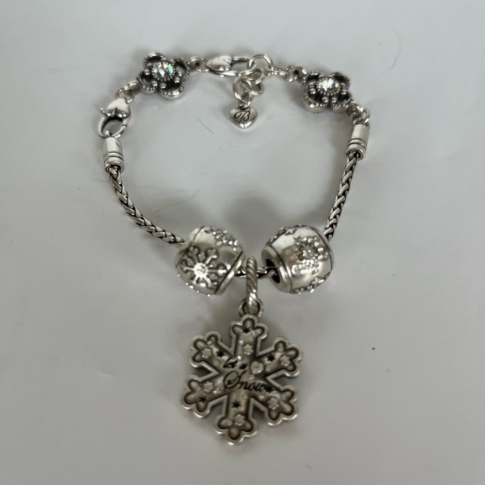 BRIGHTON Snowflake Crystal Silver Charm BRACELET